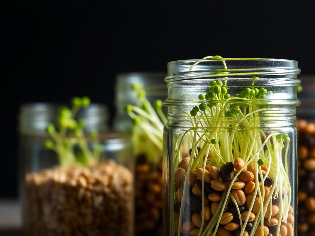 Sementes germinadas em potes de vidro